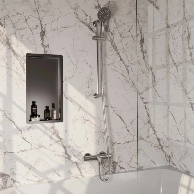 Afbeelding van Brauer Brushed Edition Badkraan Opbouw glijstang 2 functies gladde knoppen handdouche rond 3 standen PVD geborsteld RVS