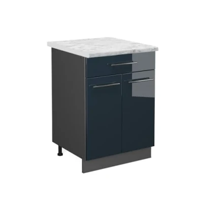Afbeelding van Vicco Keukenonderkast Fame Line, Donkerblauw hoogglans/Antraciet, 60 cm met lade, WB Marmer