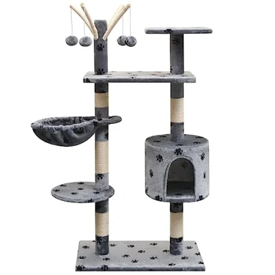 Afbeelding van vidaXL Kattenkrabpaal met sisal krabpalen 125 cm pootafdrukken grijs