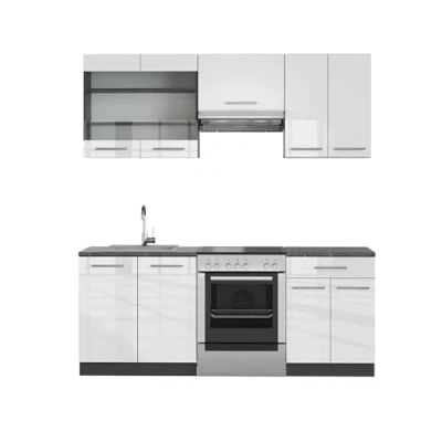 Afbeelding van Vicco Complete keukeneenheid Fame Line, Wit hoogglans/antraciet/Antraciet, 200 cm zonder werkblad