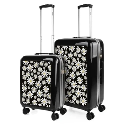 Afbeelding van SKPAT Children&#039;s Travel Suitcases Spel. Middelgrote Koffer en cabinekoffer. Stel resistente lichte reiskoffers in. Set Meisje met Hangslot TSA 133600B, Zwarte madeliefjes