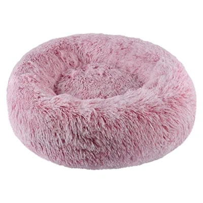 Afbeelding van BVAGSS Hondenmand, kat, pluizig, rond, kattenbed, fluffy bed voor honden, donut, anti stress, pluche, comfortabel, wasbaar, katten, klein, medium, groot, XH034 (diameter: 40 cm, roze