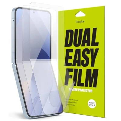 Afbeelding van Ringke Displaybeschermfolie compatibel met Samsung Galaxy Z Flip 6 (2024) [Dual Easy Film] [2 stuks] eenvoudig aan te brengen, veilige bevestiging, stofverwijderingsfunctie, krasbestendig