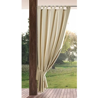 Image de Eurofirany Garden rideau d&#039;extérieur avec à passants, passants amovibles, protection solaire, brise vue, coupe vent, imperméable, pour tonnelle, terrasse, pergola, 155 x 240 cm, beige clair