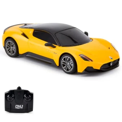 Afbeelding van CMJ RC CARS Maserati MC20 miniatuurauto, schaal 1:24, officieel gelicentieerd, geel, voor jongens, meisjes en volwassenen, cadeau