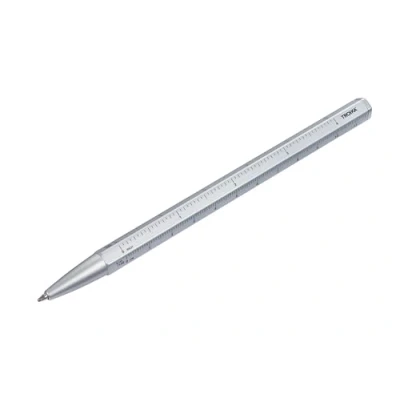 Afbeelding van TROIKA Multitasking balpen met zwarte D1 vulling Basisconstructie Inch/centimeterliniaal Schaal 1:20/1:50 Eenvoudig wisselen van Aluminium en metaal Origineel zilver