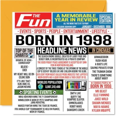 Afbeelding van stuff4 Verjaardagskaarten, 26 jaar, voor mannen en vrouwen Born In 1998 Verjaardagskaart broer, zus, vrienden, 145 mm x