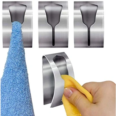 Afbeelding van Tatkraft Ida, 4 stuks handdoekhouders voor keuken, robuust, zelfklevend, van roestvrij staal, zelfklevende haken badkamer, 5 kg