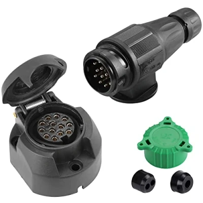Afbeelding van SPARKMOTO aanhangerstekker, 13 polig, vrouwelijk en met groene afdekking, adapter voor aanhanger trekhaak, auto, fietsendrager, caravan (SK1301)