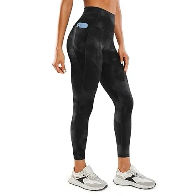 Afbeelding van CRZ YOGA Butterluxe workout legging met hoge taille voor dames, zakken, 25 inch, Zwarte tie dye bloemen