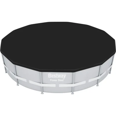 Afbeelding van Bestway Flowclear Zwembad Afdekzeil Hydrium Ø392 cm Polypropyleen 3 kg Grijs Rond Hoge Dichtheid Incl. Koord Met Afvoergaten