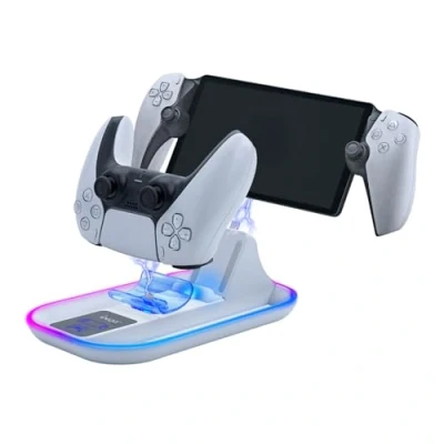 Afbeelding van Mcbazel Oplaadstation voor PS Portal Remote Player/PS5 controller, oplader controller met RGB verlichting
