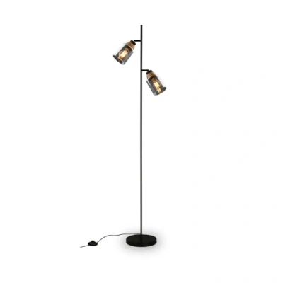 Afbeelding van BRILONER Vloerlamp 1486025 Zwenkbaar Incl. voetschakelaar E27 fitting Rookglas Gloeilamp niet inbegrepen 22 x 150 cm Zwart hout