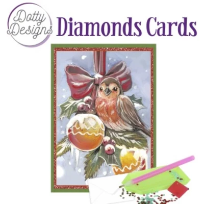 Afbeelding van Dotty Designs Diamond Cards Bird with Christmas ornaments