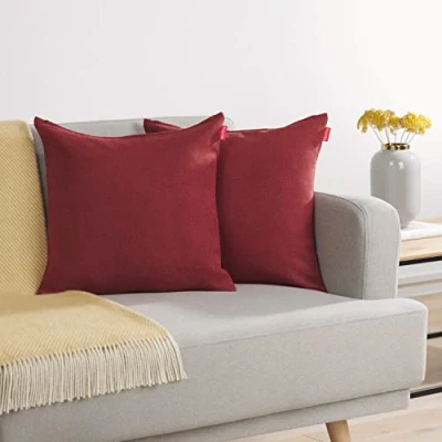 Afbeelding van Blumtal Chenille Kussenslopen Set van 2 Zacht en met Blinde Rits Kussenhoes 45 x 45, Aurora Red Rood