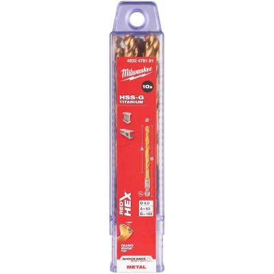 Afbeelding van MILWAUKEE 4932478181 SHOCKWAVE HSS G TiN Red Hex 6mm metaalboormm (10 st.)