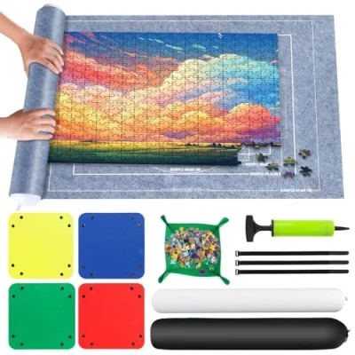 Afbeelding van VFANDV Tapis puzzle 1000 1500 2000 3000 pièces à rouler de portable rangement roulettes 100 x 140 cm Gris