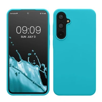 Afbeelding van kwmobile telefoonhoesje geschikt voor Samsung Galaxy A55 5G Hoesje met siliconen coating Smartphone case in ijsblauw