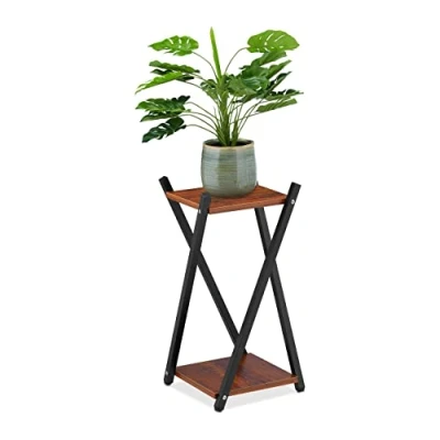 Afbeelding van Relaxdays plantentafel binnen plantenstandaard 2 etages bijzettafel planten staal dark Brown