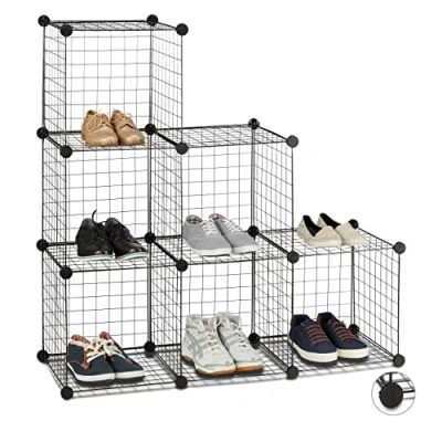 Afbeelding van Relaxdays Planksysteem met 6 vakken, 35 x cm, voor doe het zelvers, zwart
