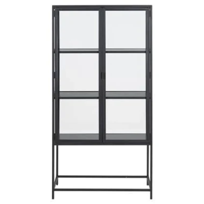 Afbeelding van Woonexpress Vitrinekast Assel MDF/Glas Zwart/Transparant 77x150x35 cm (BxHxD)