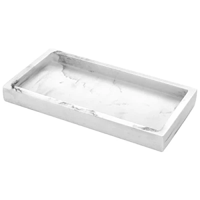 Afbeelding van Badkamerdienblad, hars make uptafel, dienblad, organizer, decoratie, rechthoekig, sieradenhouder, mini schaal voor stof, kaarsen, handdoek, kleine cosmetica, planten, grind wit