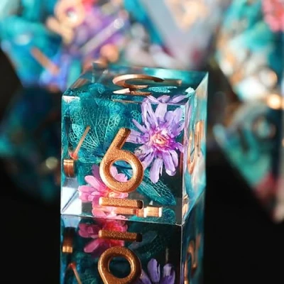 Afbeelding van Flower DND Set van 7 D&amp;D Polyhedral Hars Dobbelstenen Handgemaakte voor Dungeons and Dragons, Pathfinder, RPG MTG Tafelspel met Geschenkdoos