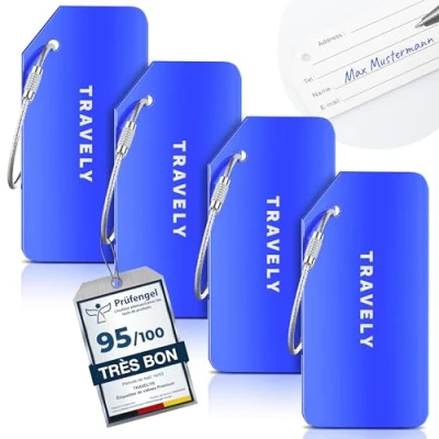 Afbeelding van Travely Hoogwaardige bagagelabels Extra veilige etiketten voor bagage Met naamplaatje Set van 4, Blauw