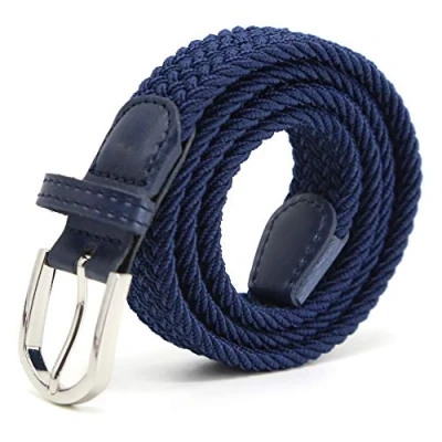 Afbeelding van AnJuHoPa Elastische riem voor kinderen, jongens en meisjes, van kleurrijke stof, breedte 2,5 cm, lengte 80 met metalen gesp, Navy Blauw