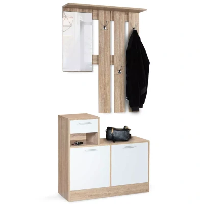 Image de Vestiaire d&#039;entrée avec miroir PAULIN design hêtre portes blanches