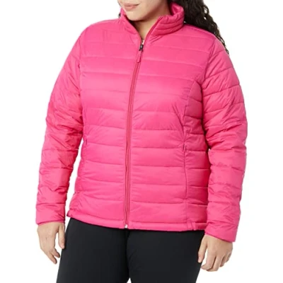Image de Amazon Essentials Veste matelassée légère à manches longues, imperméable et pliable (disponible en grande taille) pour femme, rose vif (taille S)