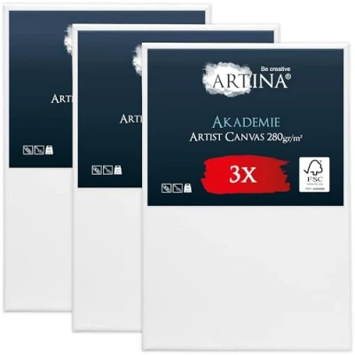 Afbeelding van Artina Set van 3 Schildersdoeken 40x60 cm FSC® Schildersdoek Stuks Akademie Canvas Dubbel Geprimed Spieraam Wit