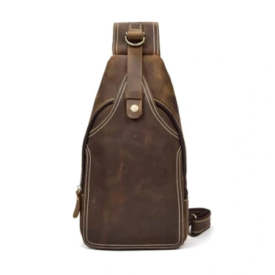 Afbeelding van LUUFAN Heren Lederen Sling Tas Borst Schouder Rugzak Schoudertas voor Casual Sport Wandelen Reizen, Bruin, S, Stijlvol