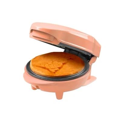 Afbeelding van Bestron Mini wafelijzer, uniek design wafelijzer in de vorm van een paashaas, ideaal voor Pasen, kinderverjaardagen of als cadeau, wafelgrootte: 10 cm, oranje