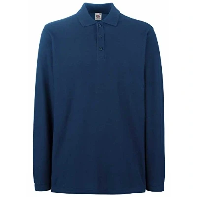 Afbeelding van Fruit of the Loom Premium Colours Poloshirt met lange mouwen voor heren, Blauw Navy