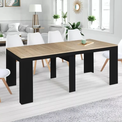 Afbeelding van Table console extensible ORLANDO 10 personnes 235 cm bois noir et façon hêtre