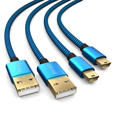 Afbeelding van PAXO 2 stuks gevlochten oplaadkabel voor PS3 controller, USB naar mini kabel, verguld, blauw/zwart