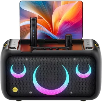 Afbeelding van Ikarao Break X1 Karaokemachine met 13,3 inch touchscreen, 800 W bluetooth luidspreker, 2 draadloze microfoons en ledverlichting, ideaal voor verjaardagen, avonden veelzijdige evenementen