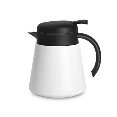 Afbeelding van Luvan 800 ml thermoskan, dubbelwandig, vacuüm geïsoleerd roestvrij staal 304 18/10, met drukknop aan de bovenkant, BPA vrij, voor koffie, thee, dranken (wit, 7,6 l)