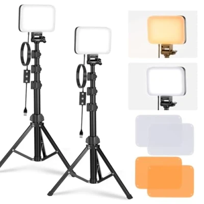 Image de NEEWER Lot de 2 panneaux d&#039;éclairage LED base pour studio portable à intensité variable Avec filtres 3200 K 5600 CRI 95 750 lux Éclairage photo enregistrement vidéo en direct