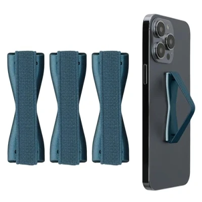 Afbeelding van kwmobile vingerhouder voor smartphone Vingergreep telefoon Zelfklevende finger holder Set van 3 In Metallic carabisch blauw