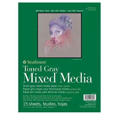 Afbeelding van STRATHMORE Serie 400 gerecycled Mixed Media blok met 15 vellen 22,8 x 30,5 300 g/m² kleur grijs