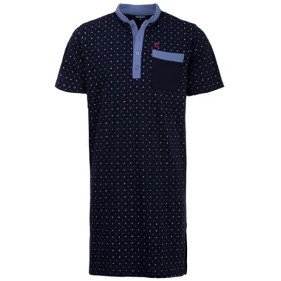 Afbeelding van Henry Terre Nachthemd voor heren, korte mouwen, opstaande kraag met borstzak stippen, knoopsluiting, maat M 3XL, Navy Blauw