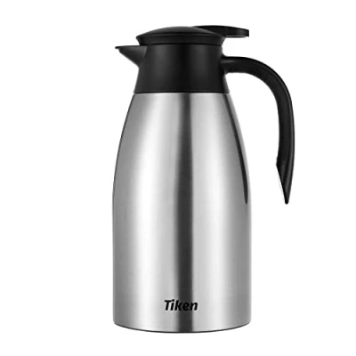 Afbeelding van Tiken Thermoskan, 2 l, van roestvrij staal, voor warme of koude dranken, duurzaam, lekvrij en eenvoudig te bedienen