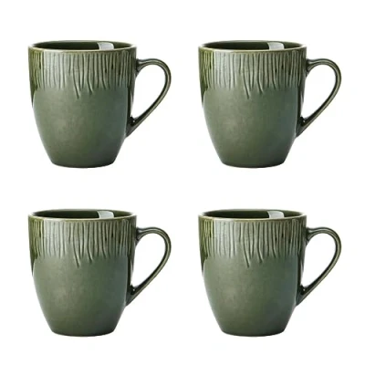 Afbeelding van Mikasa Jardin set van 4 kopjes, groen, 420 ml, aardewerk kopjes voor thee en koffie, geschenkverpakking vaatwasmachinebestendig