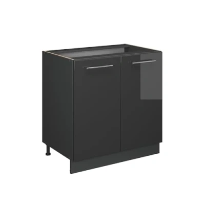 Afbeelding van Vicco Fame Line spoelbakonderkast antraciet glanzend 80 cm met AP plank marmer