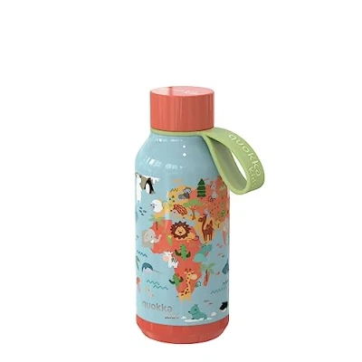 Afbeelding van Quokka Kids Solid met haak, Map Of Life 330 ml, BPA vrije roestvrijstalen waterfles, dubbelwandige thermosfles, houdt kou en warmte voor kinderen volwassenen