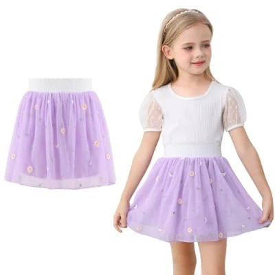 Afbeelding van boruizhen Meisjesrok, tutu, kinderen, rok, tule, 3 lagen, prinses, borduurpatroon, dansrok met elastische riem, 1 10 jaar, Paars.