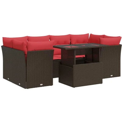 Afbeelding van vidaXL 7 delige Loungeset met kussens poly rattan acacia bruin