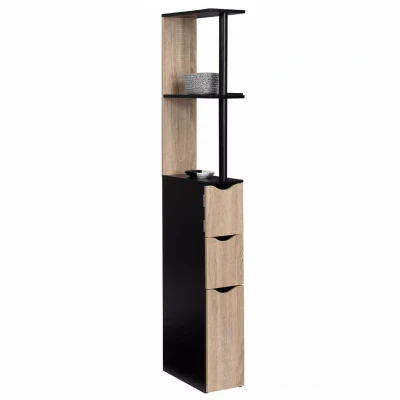 Image de Meuble WC étagère WILLY bois 3 portes noir et hêtre